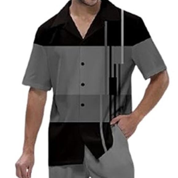 NWT ~ 2 Piece Men's Gray & Black Short Sleeve Shirt Pants Outfit Set ~ 3XL - Picture 2 of 3